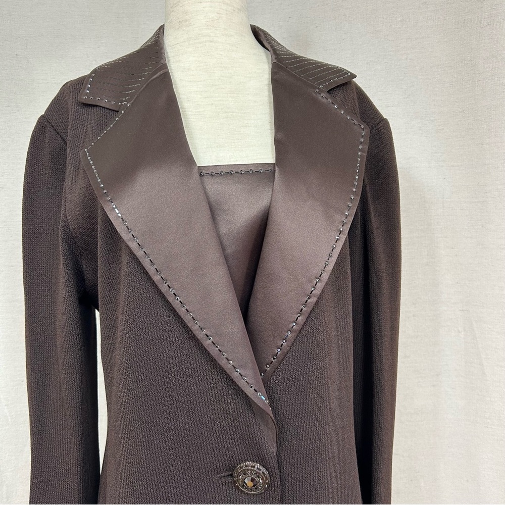 St. John Evening Classic Brown Wool Blend Knit Blazer Jacket Sz. 10 - Picture 2 of 10